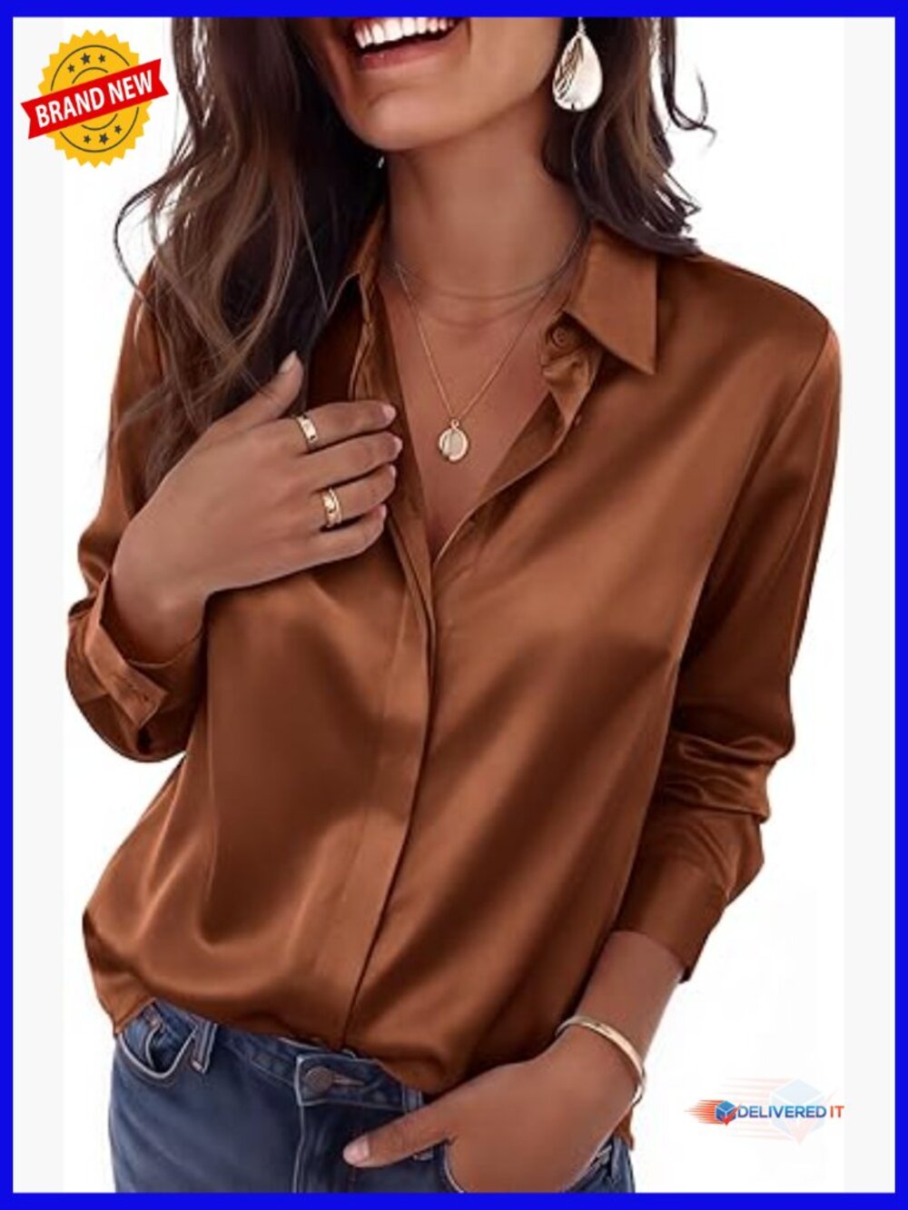 Silk Button Down Blouse Long Sleeve Dressy Business Work Tunic Top